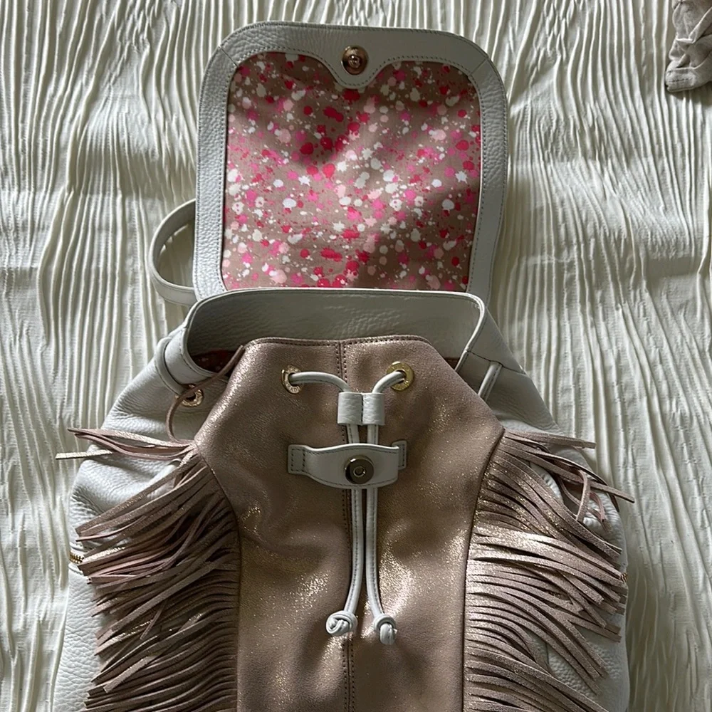 Vera Bradley White and Pink Backpack with Fringe - Picture 2 of 5